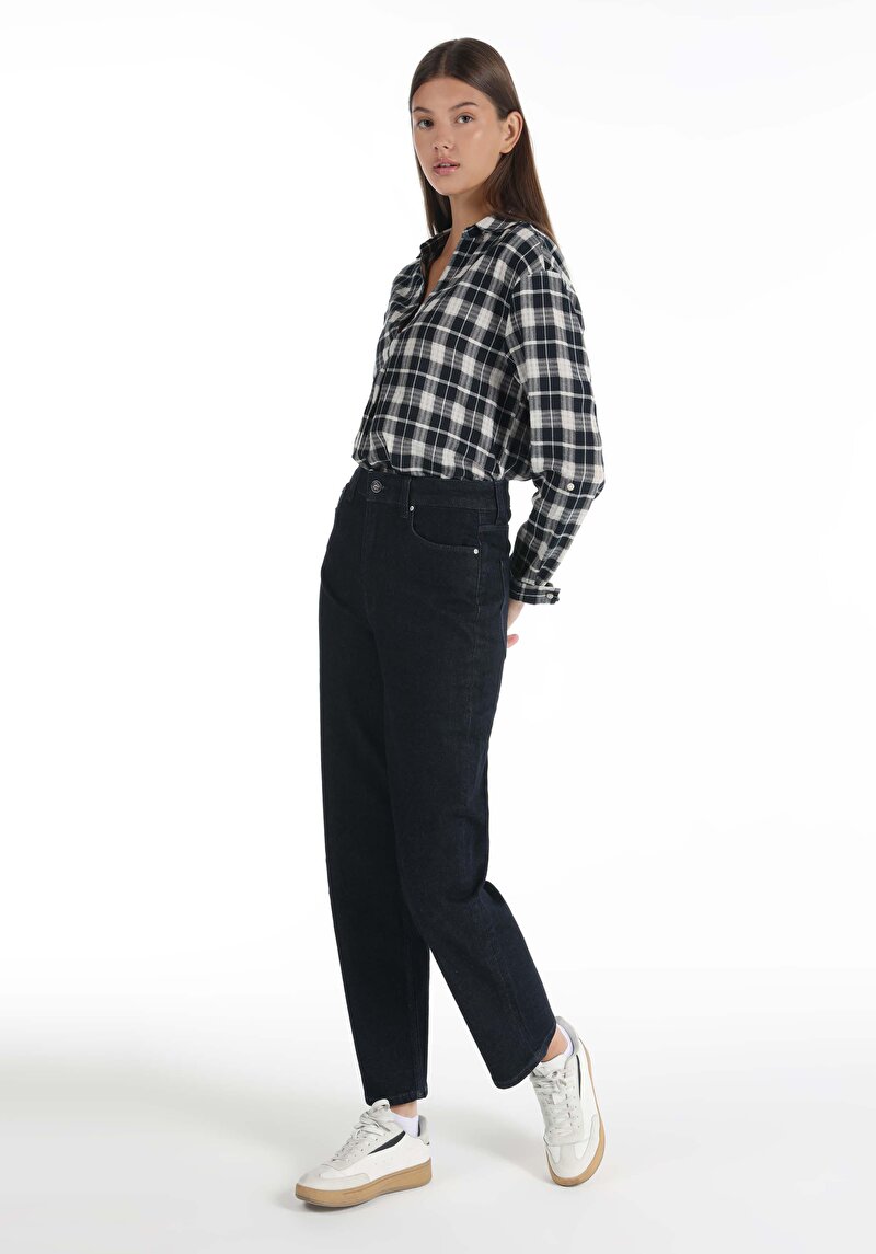 Straight Fit Yüksek Bel Düz Paça Kadın Denim Jean Pantolon