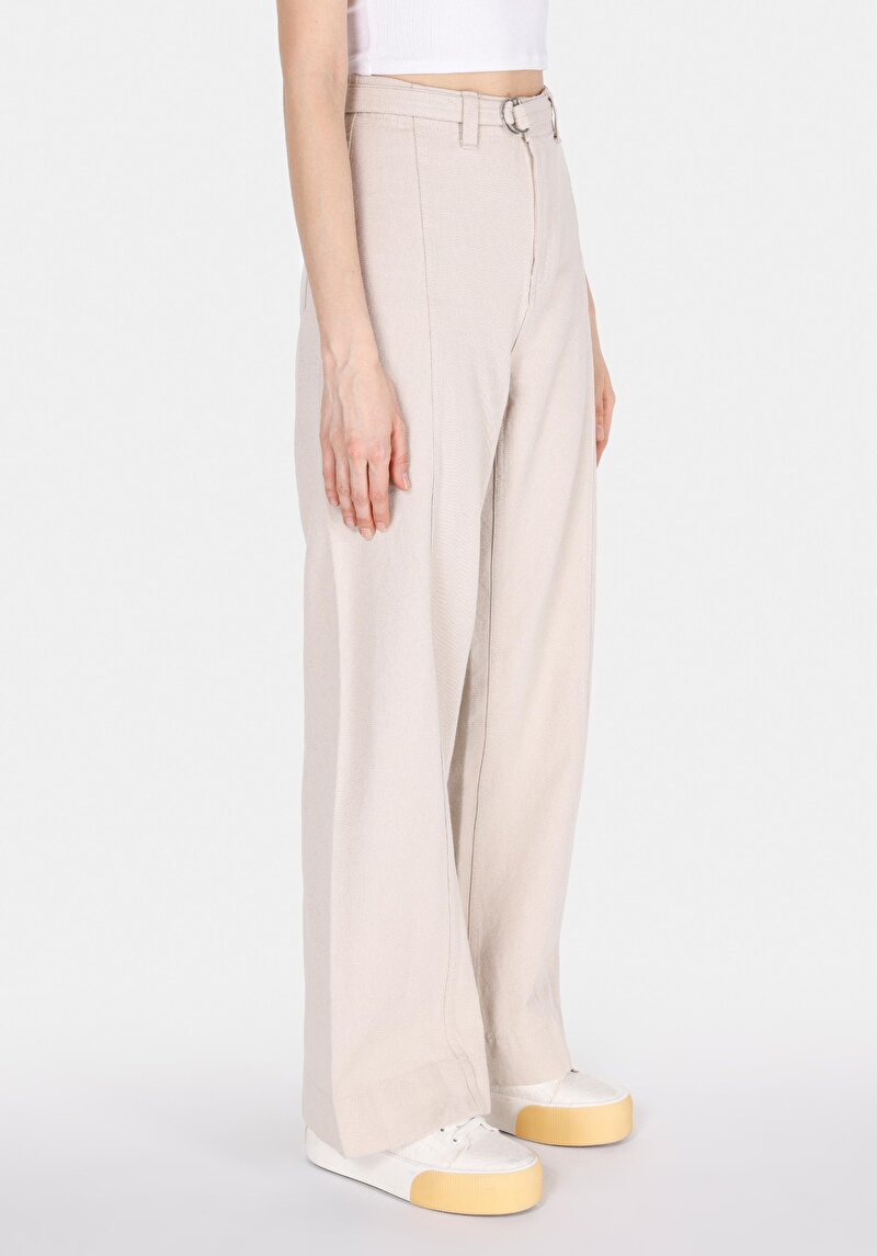 Regular Fit Orta Bel Geniş Paça Kadın Bej  Pantolon