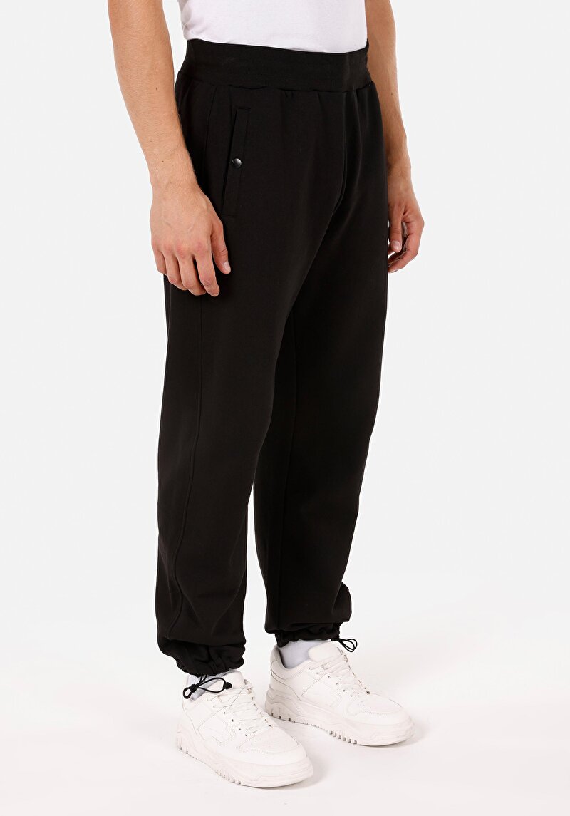Relaxed Fit Orta Bel Erkek Siyah Eşofman Altı