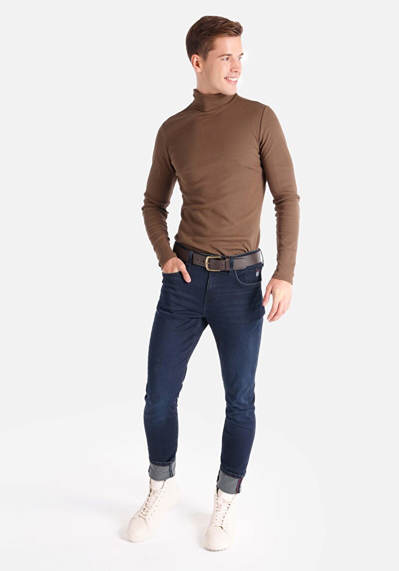 Slim Fit Düşük Bel Dar Paça Erkek Koyu İndigo Jean Pantolon