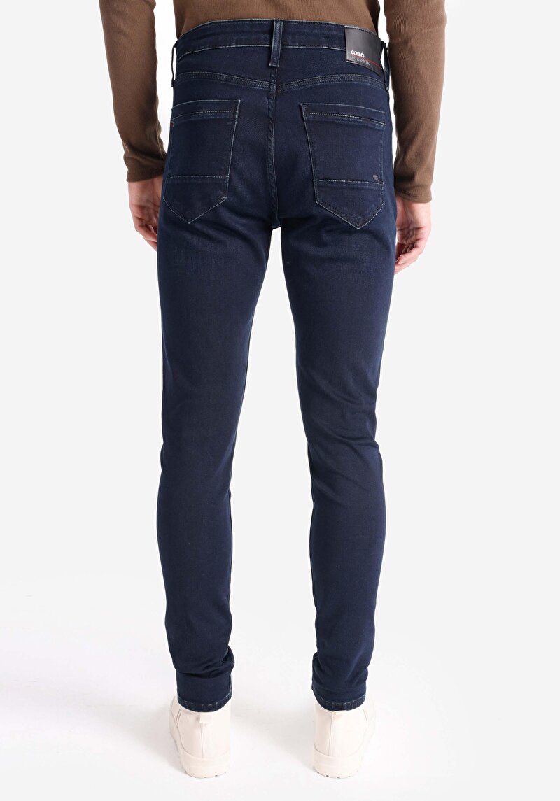Slim Fit Düşük Bel Dar Paça Erkek Koyu İndigo Jean Pantolon