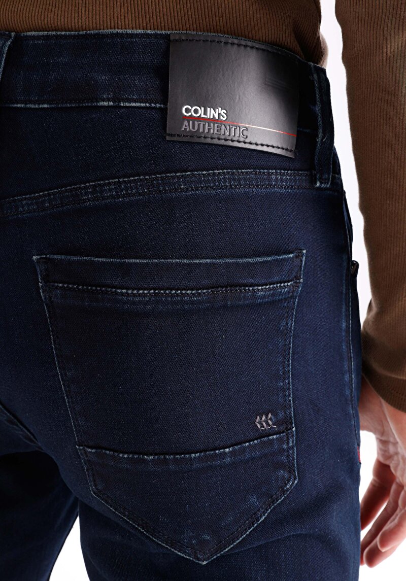 Slim Fit Düşük Bel Dar Paça Erkek Koyu İndigo Jean Pantolon