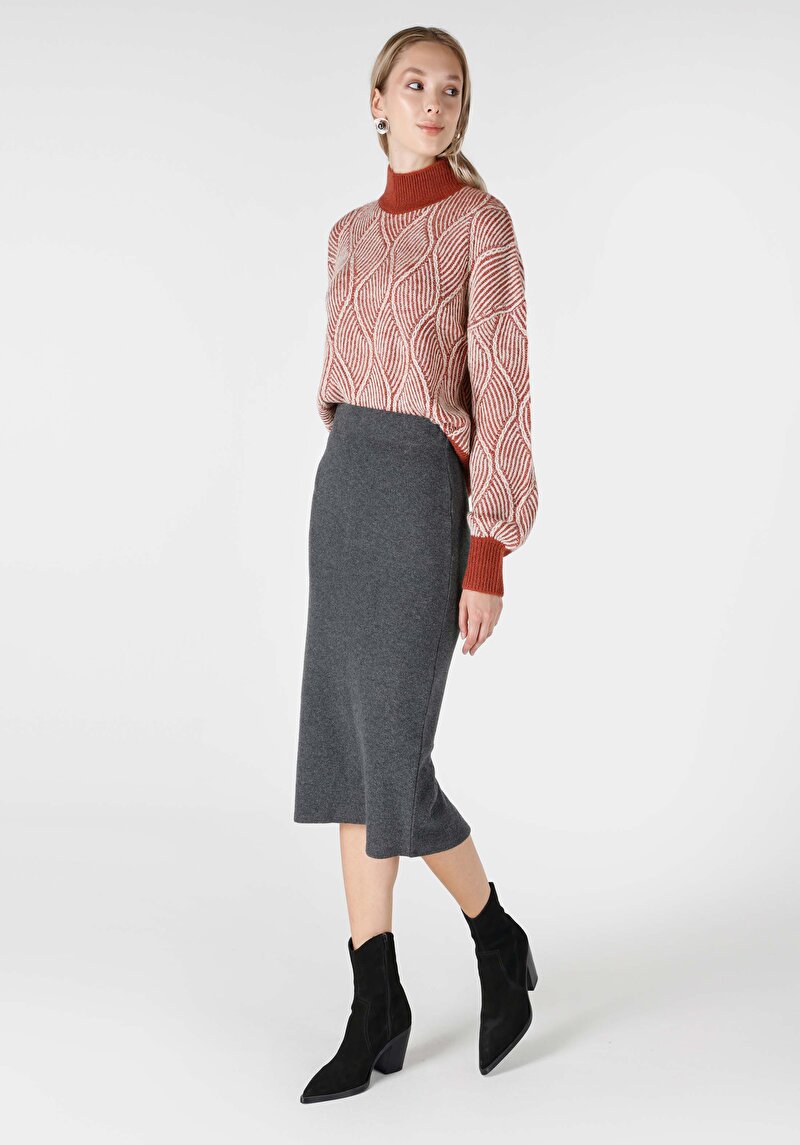 Slim Fit Düz Kadın Antrasit Etek