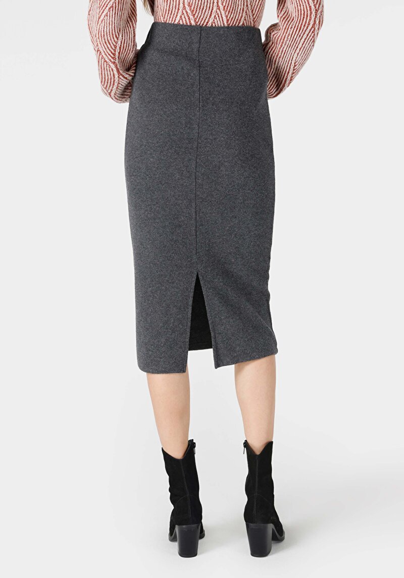 Slim Fit Düz Kadın Antrasit Etek