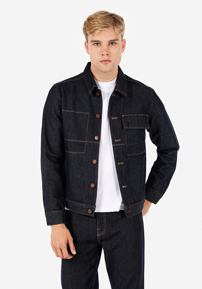 Regular Fit Düğmeli Astarsız Erkek Mavi Ceket