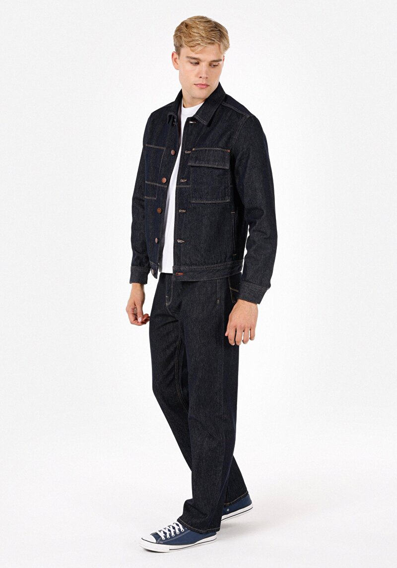 Regular Fit Düğmeli Astarsız Erkek Mavi Ceket