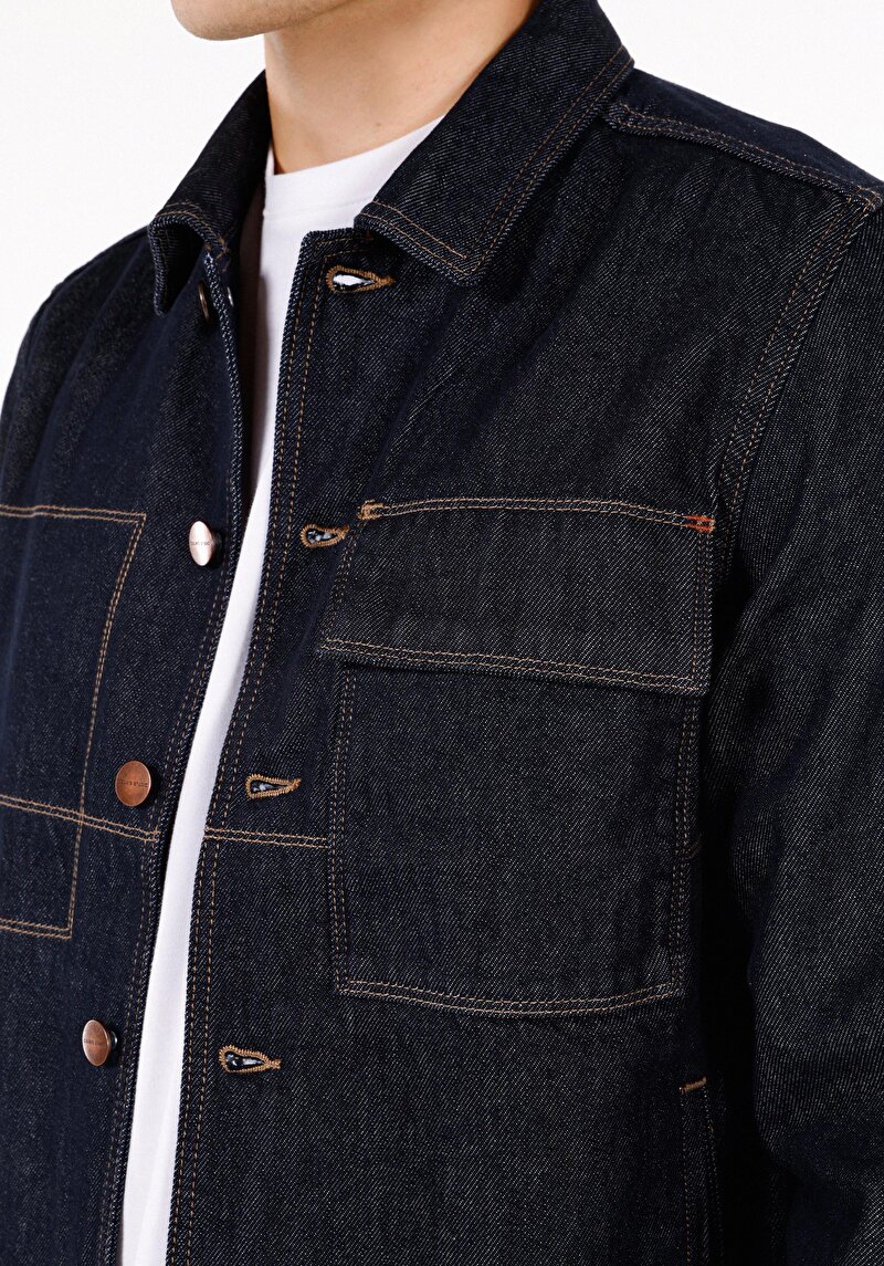 Regular Fit Düğmeli Astarsız Erkek Mavi Ceket