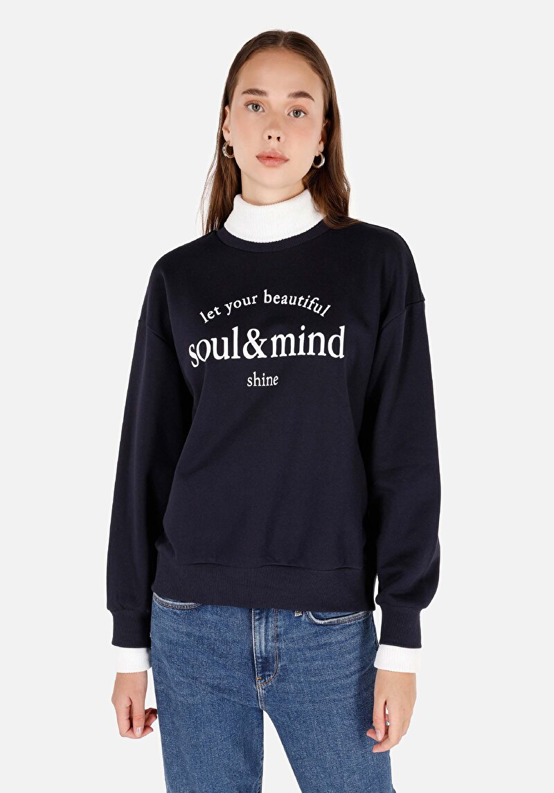 Regular Fit Dik Yaka  Kadın Lacivert Sweatshirt