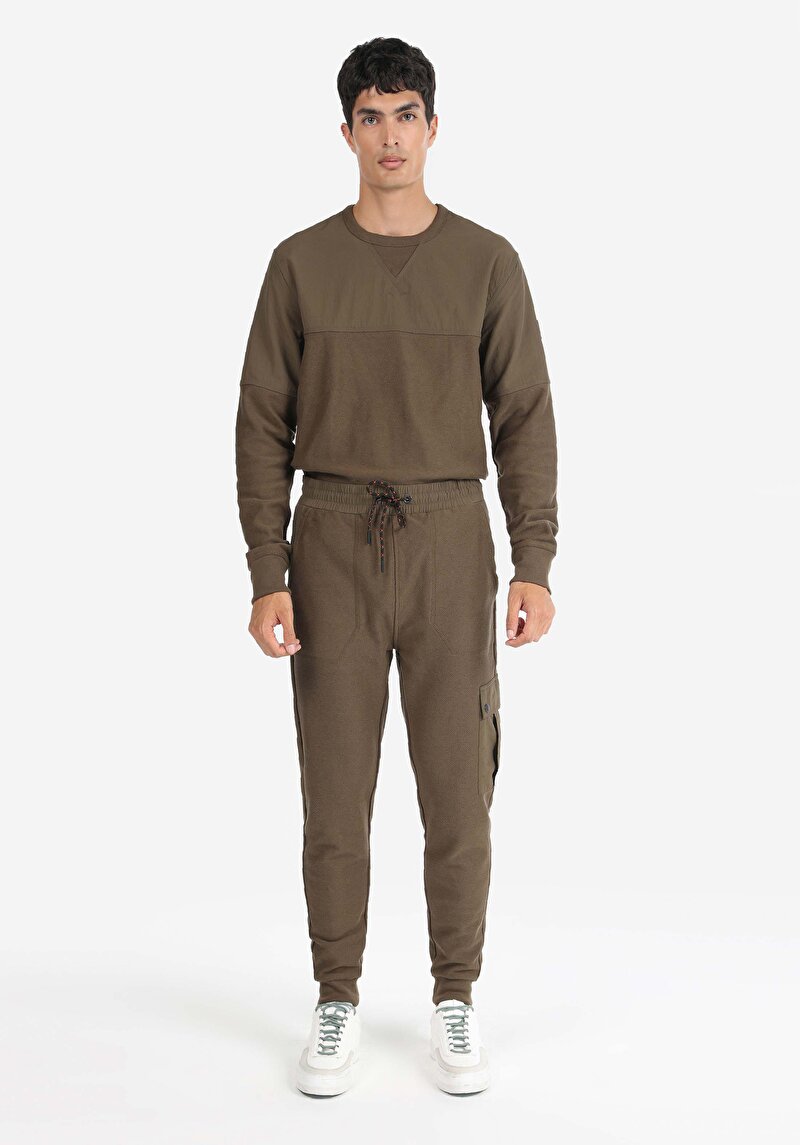 Regular Fit Orta Bel Düz Cepli Erkek Yeşil Eşofman Altı