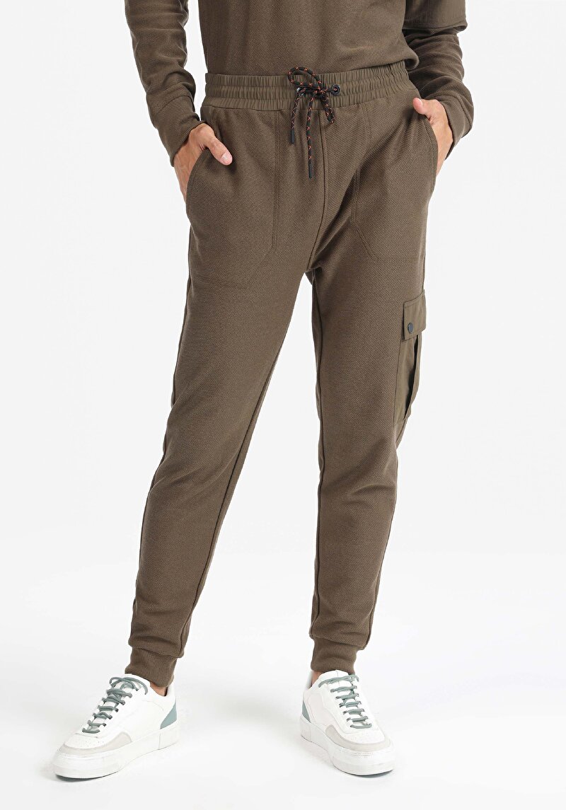 Regular Fit Orta Bel Düz Cepli Erkek Yeşil Eşofman Altı