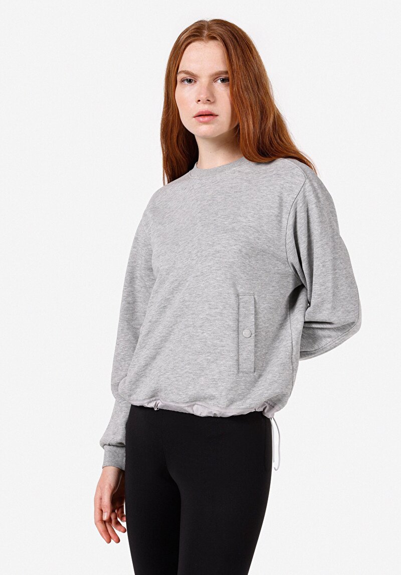Regular Fit Yuvarlak Yaka  Kadın Gri Sweatshirt