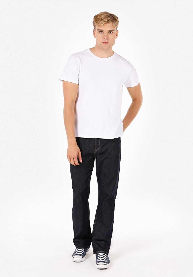 Straight Fit Yüksel Bel Düz Paça Erkek Lacivert Jean Pantolon