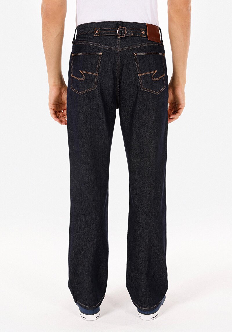 Straight Fit Yüksel Bel Düz Paça Erkek Lacivert Jean Pantolon