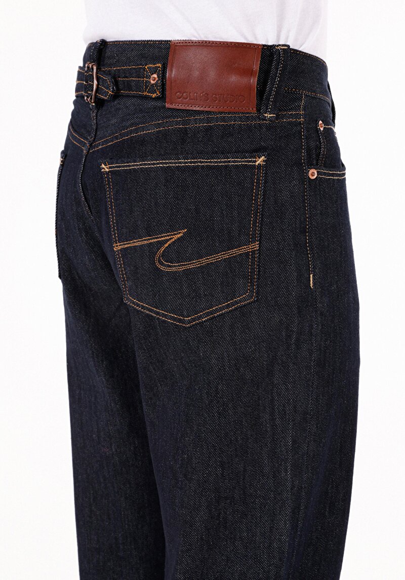 Straight Fit Yüksel Bel Düz Paça Erkek Lacivert Jean Pantolon