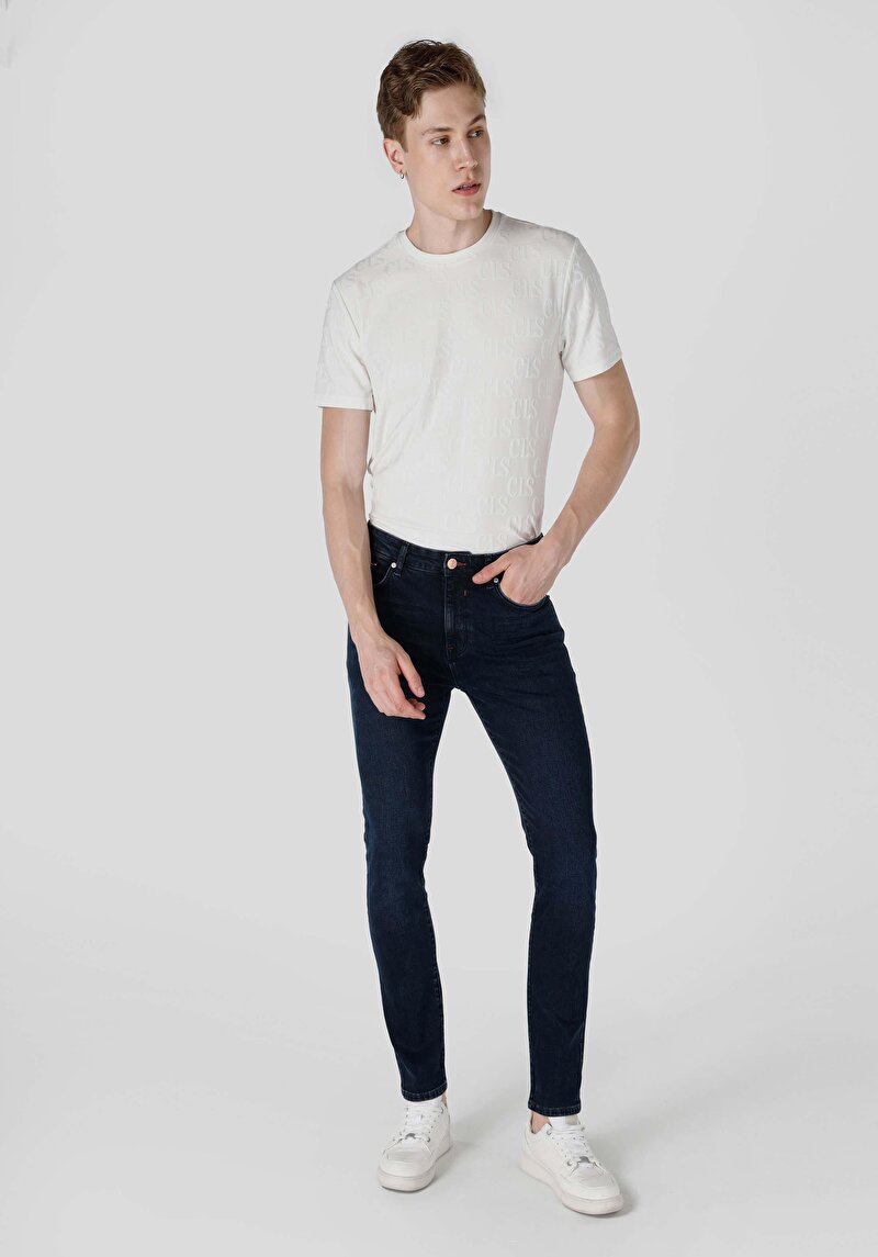 Skinny Fit Yüksek Bel Dar Paça Erkek Koyu İndigo Jean Pantolon