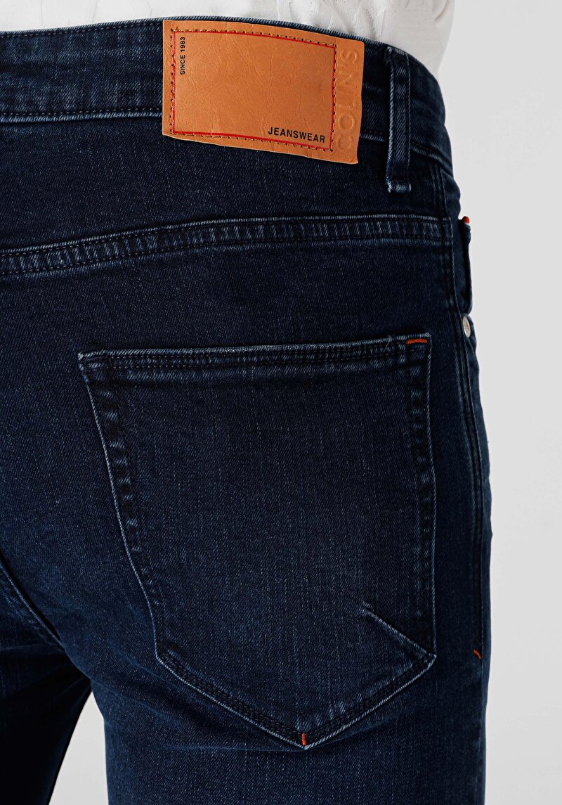 Skinny Fit Yüksek Bel Dar Paça Erkek Koyu İndigo Jean Pantolon