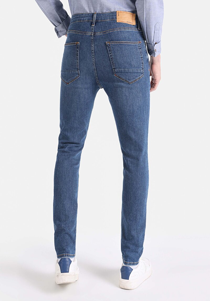 Skinny Fit Yüksek Bel Dar Paça Erkek Koyu İndigo Jean Pantolon