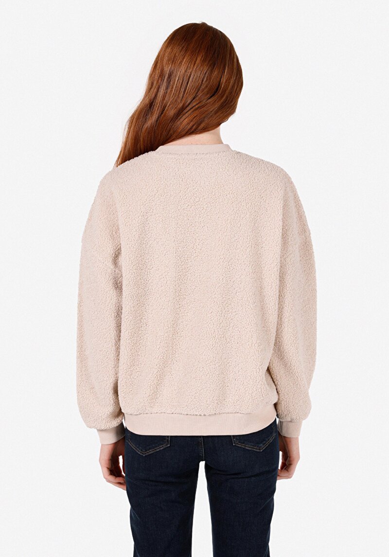 Regular Fit Yuvarlak Yaka Kadın Bej Sweatshirt