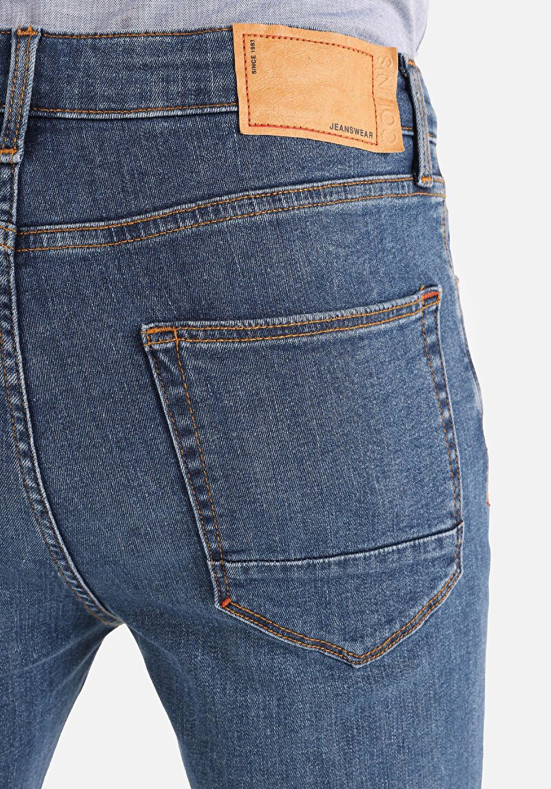 Skinny Fit Yüksek Bel Dar Paça Erkek Koyu İndigo Jean Pantolon