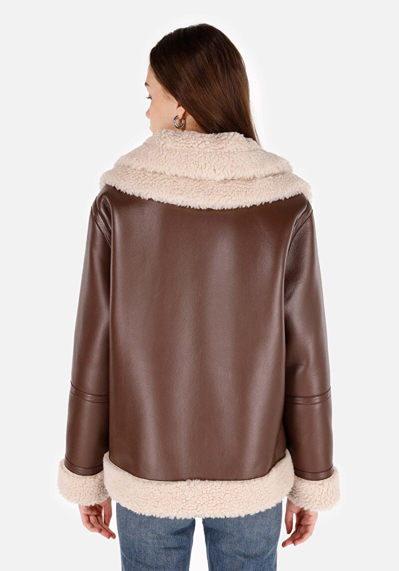 Regular Fit Fermuarlı Kadın Kahverengi Mont Pu