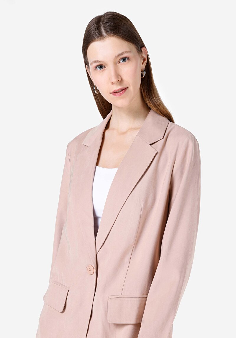 Regular Fit Düğmeli Astarlı Kadın Pembe Ceket