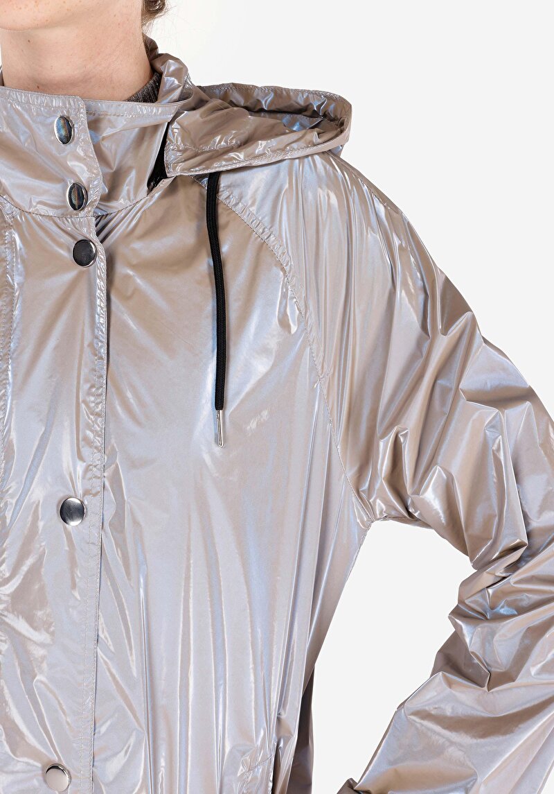 Regular Fit Kapüşonlu    Kadın Gri Mont
