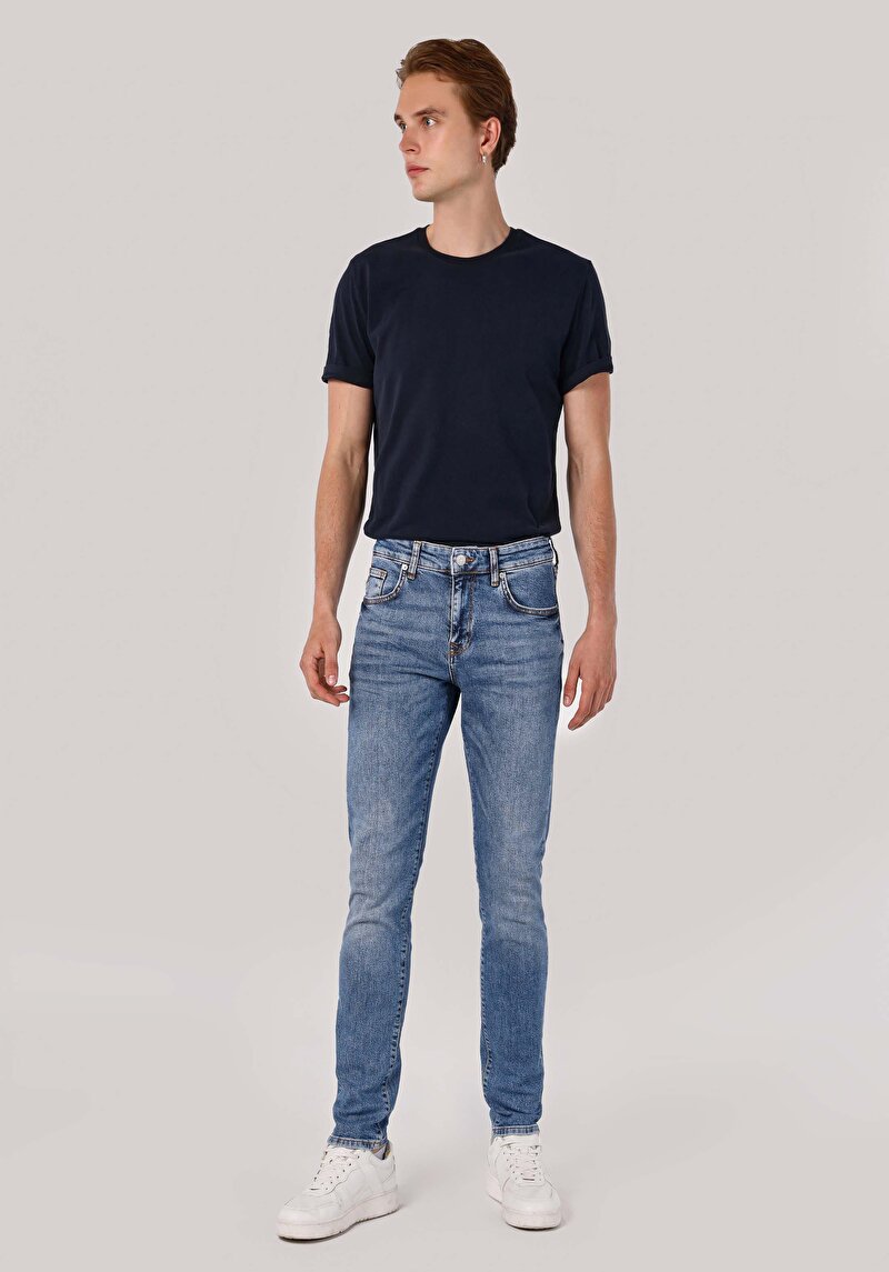 Slim Fit Düşük Bel Dar Paça Erkek İndigo Jean Pantolon