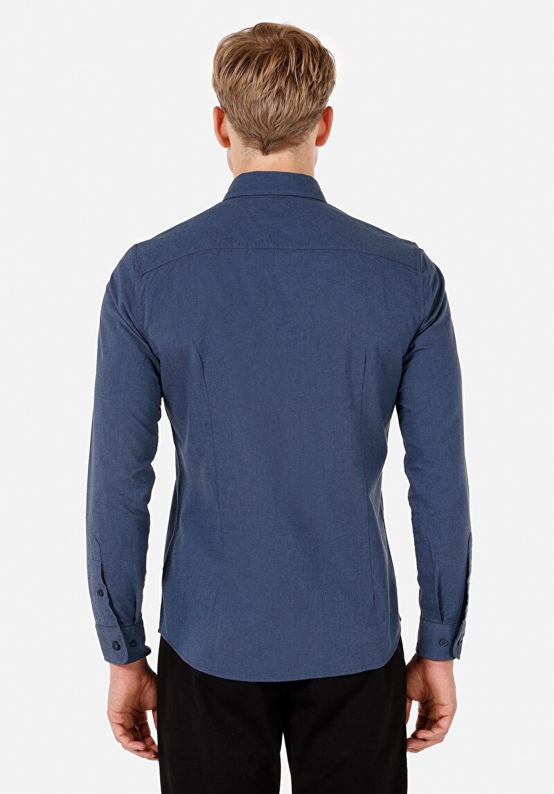 Slim Fit Shirt Neck Erkek Lacivert Uzun Kol Gömlek