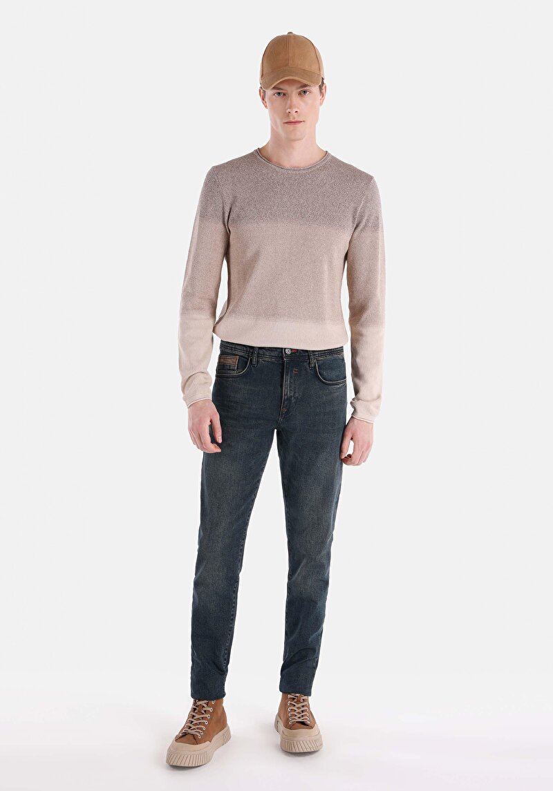 Slim Fit Yüksek Bel Dar Paça Erkek İndigo Jean Pantolon