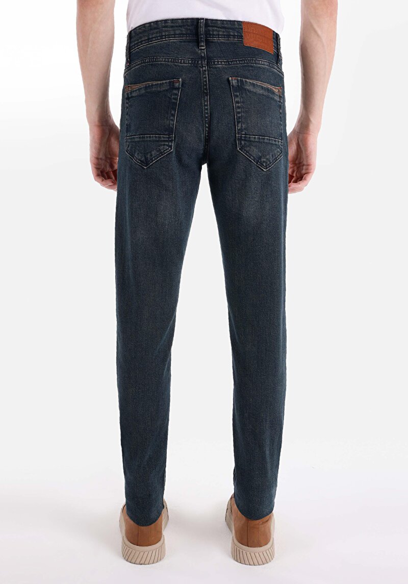 Slim Fit Yüksek Bel Dar Paça Erkek İndigo Jean Pantolon