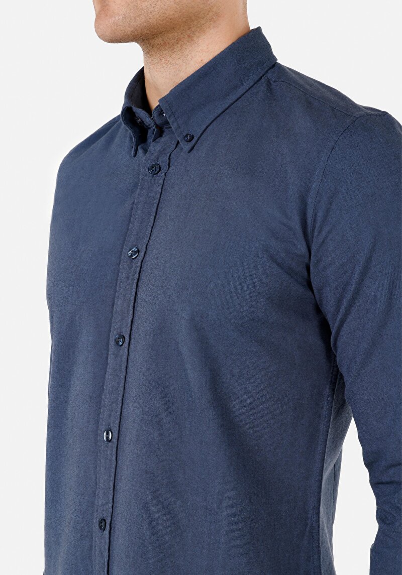 Slim Fit Shirt Neck Erkek Lacivert Uzun Kol Gömlek