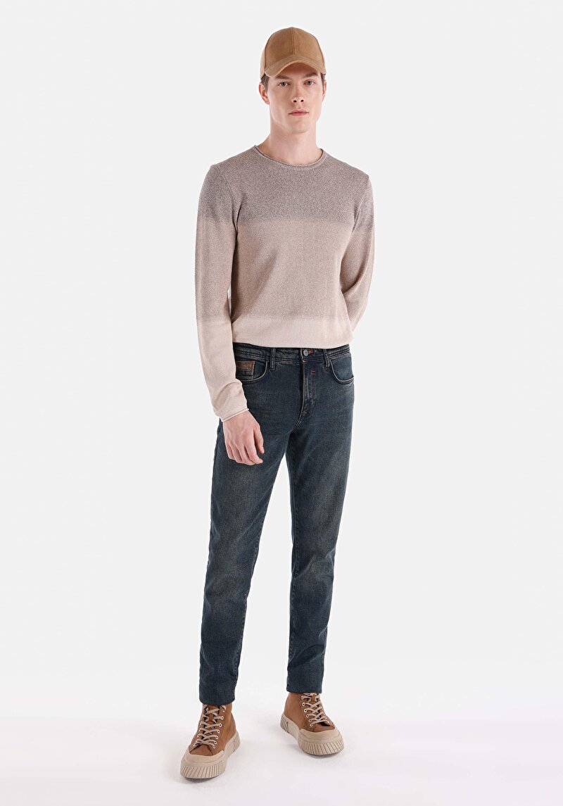 Slim Fit Yüksek Bel Dar Paça Erkek İndigo Jean Pantolon