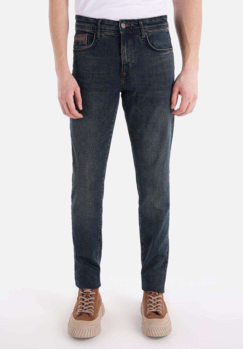 Slim Fit Yüksek Bel Dar Paça Erkek İndigo Jean Pantolon