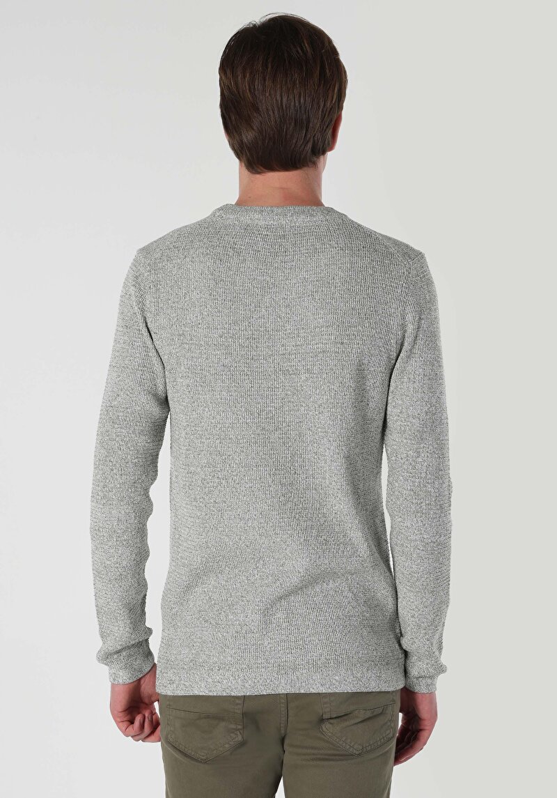 Slim Fit Yuvarlak Yaka Jakarlı Erkek Yeşil Kazak