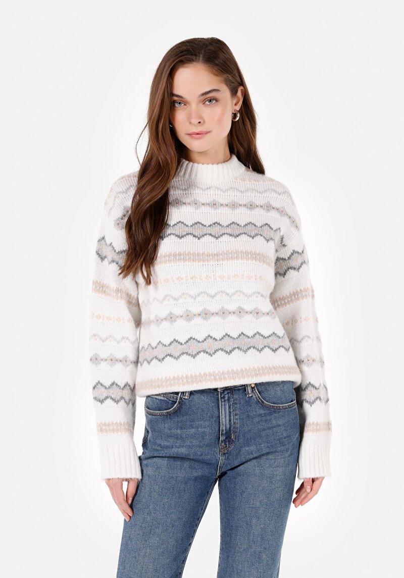 Regular Fit Yuvarlak Yaka Kadın Çok Renkli Kazak