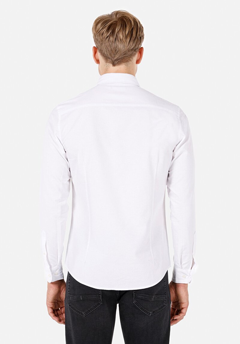 Slim Fit Shirt Neck Erkek Beyaz Uzun Kol Gömlek
