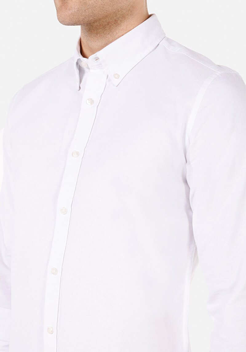 Slim Fit Shirt Neck Erkek Beyaz Uzun Kol Gömlek