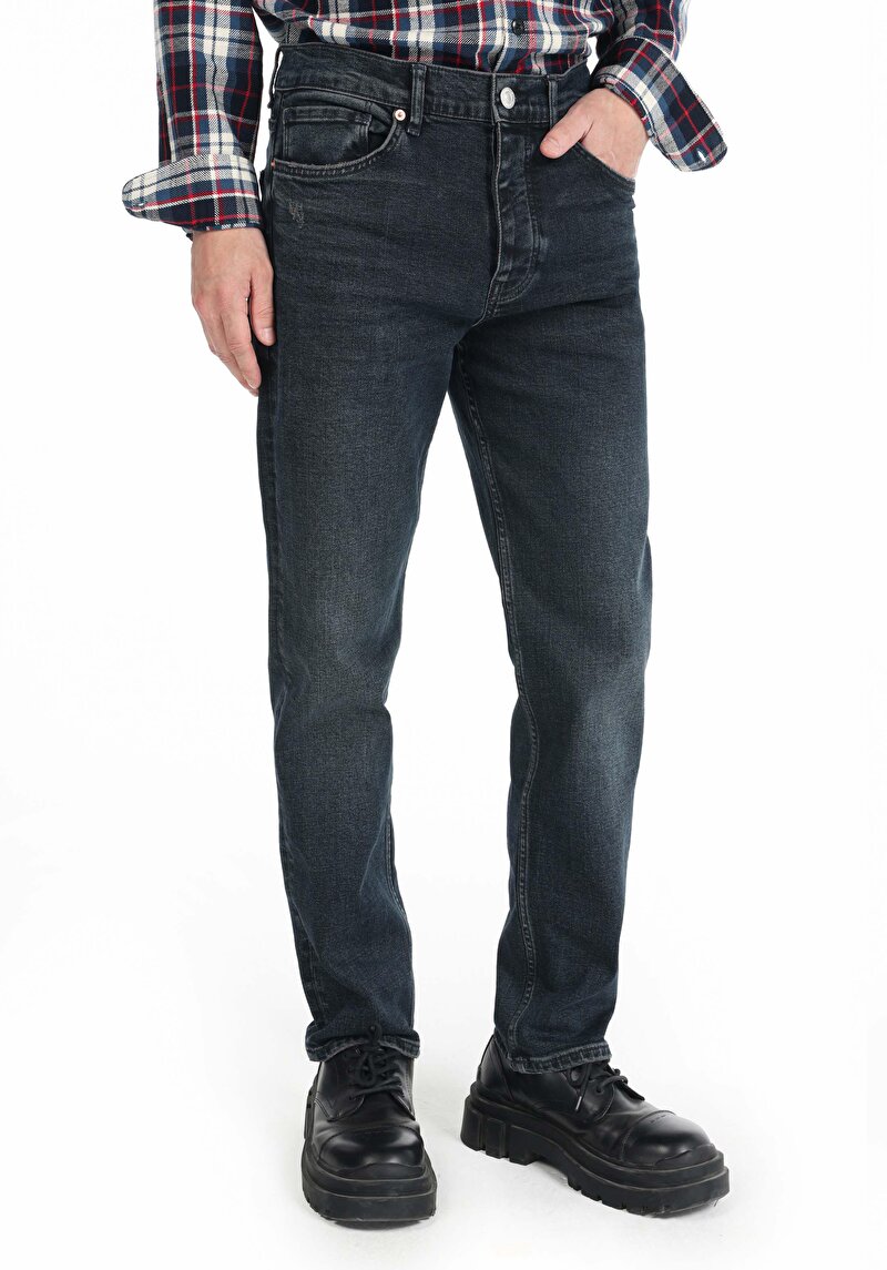 Loose Straight Fit   Erkek İndigo Jean Pantolon