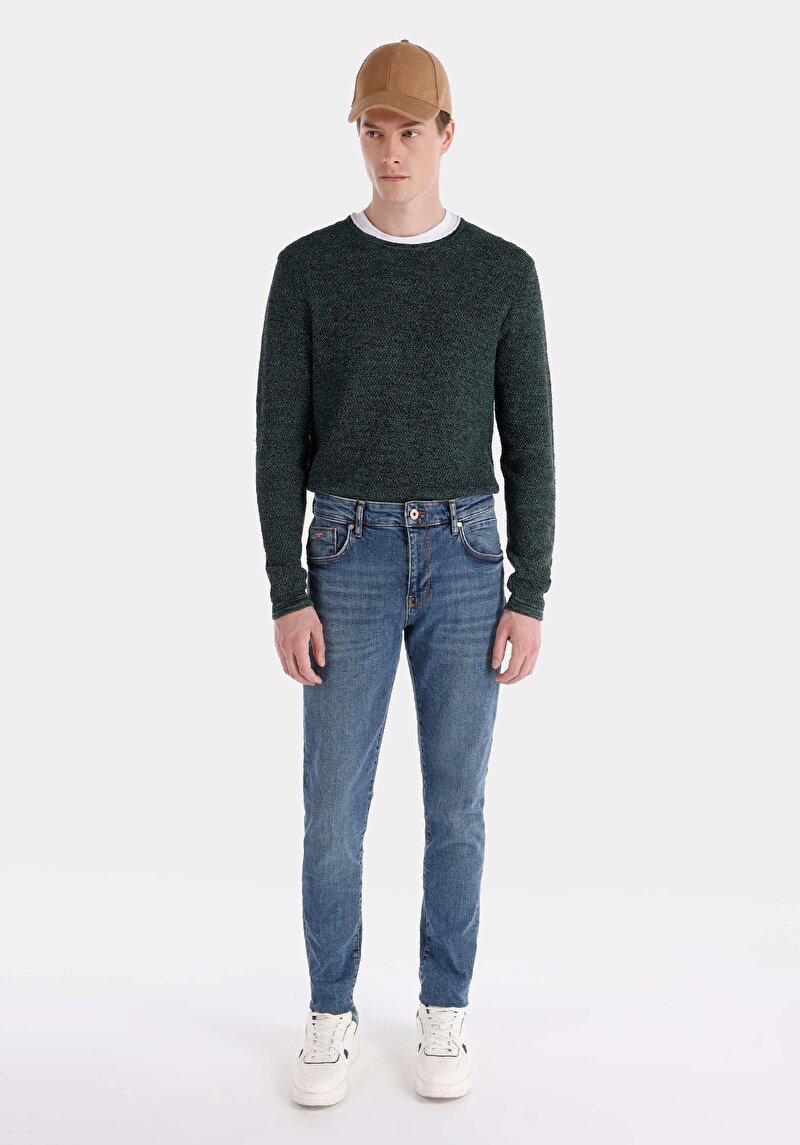 Slim Fit Düşük Bel Dar Paça Erkek Koyu İndigo Jean Pantolon