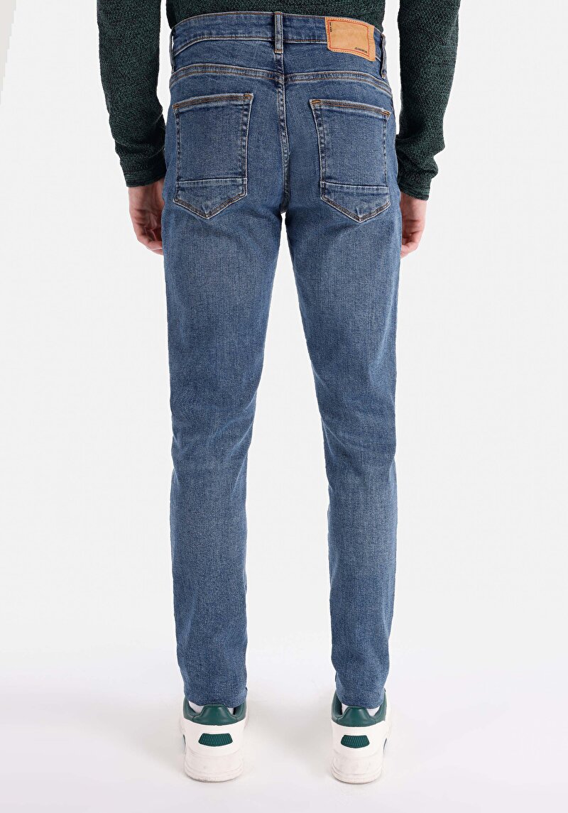 Slim Fit Düşük Bel Dar Paça Erkek Koyu İndigo Jean Pantolon