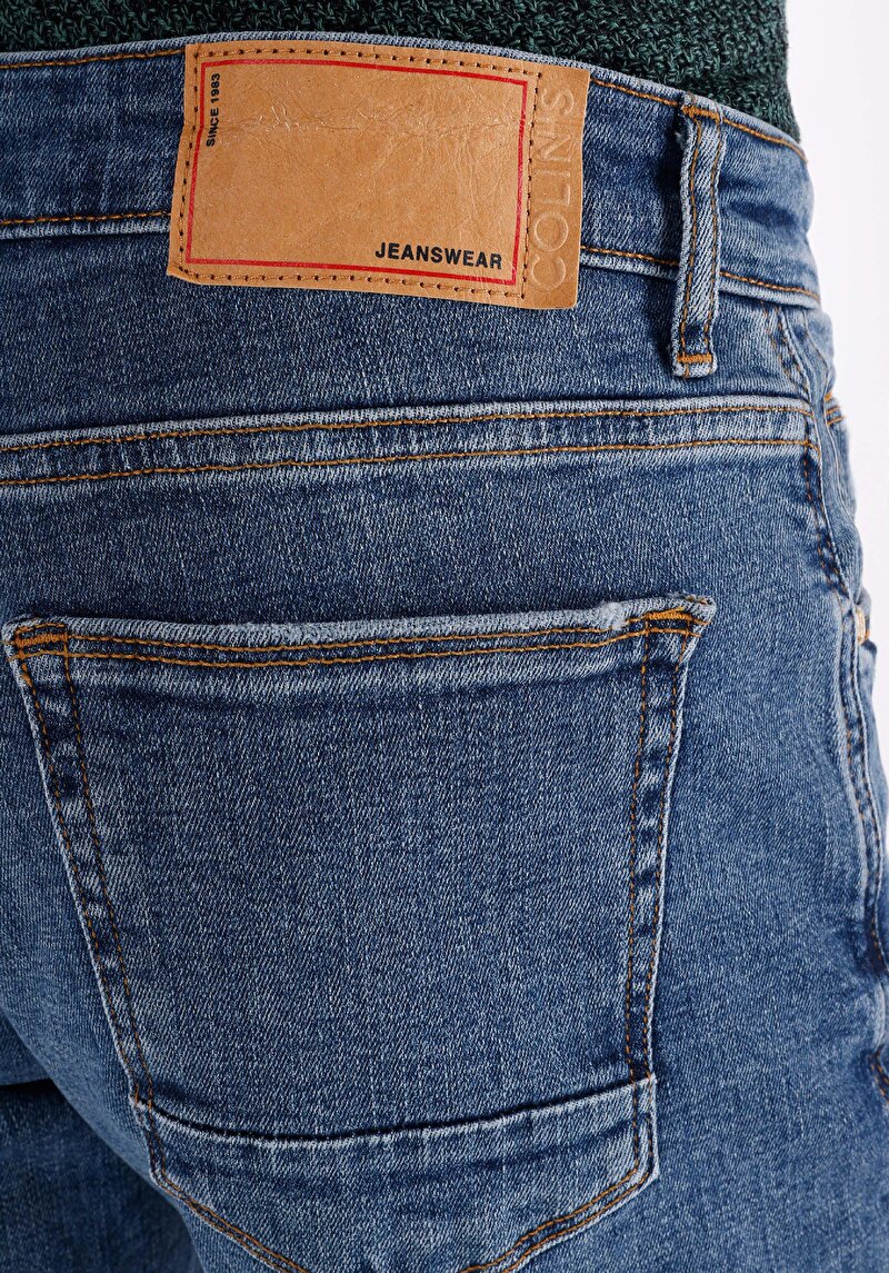 Slim Fit Düşük Bel Dar Paça Erkek Koyu İndigo Jean Pantolon