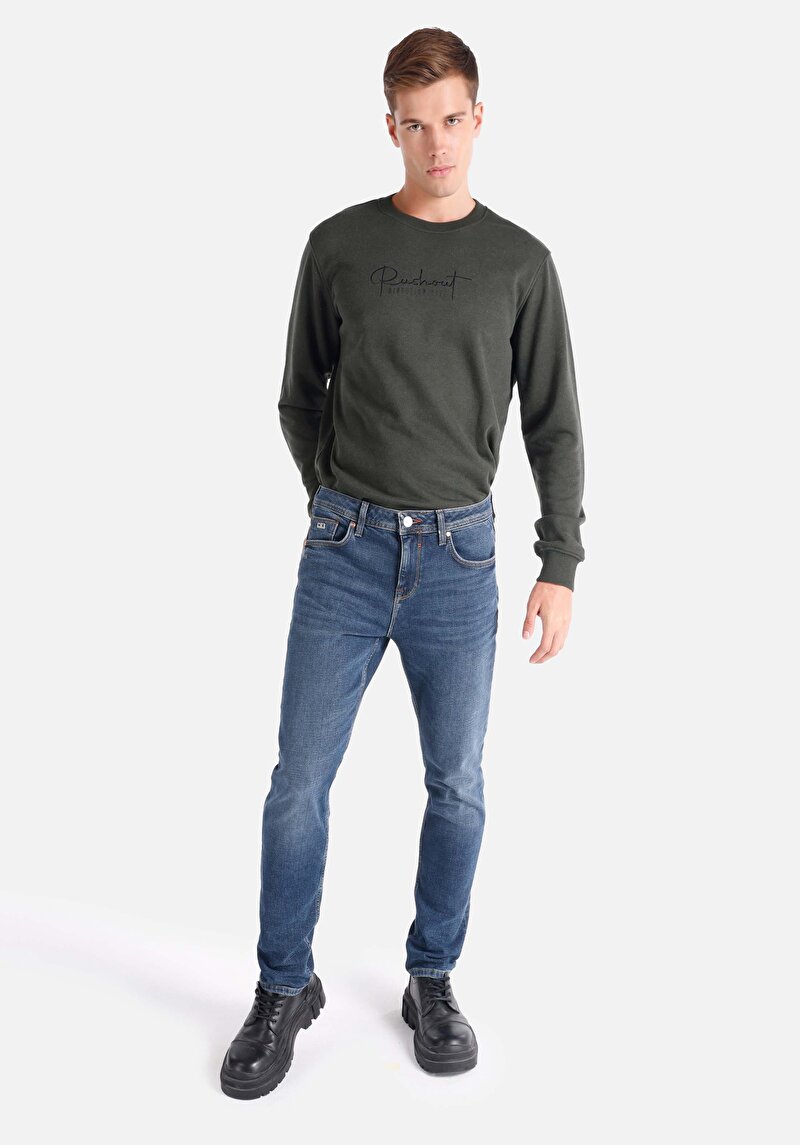 Straight Fit Düşük Bel Düz Paça Erkek Lacivert Jean Pantolon