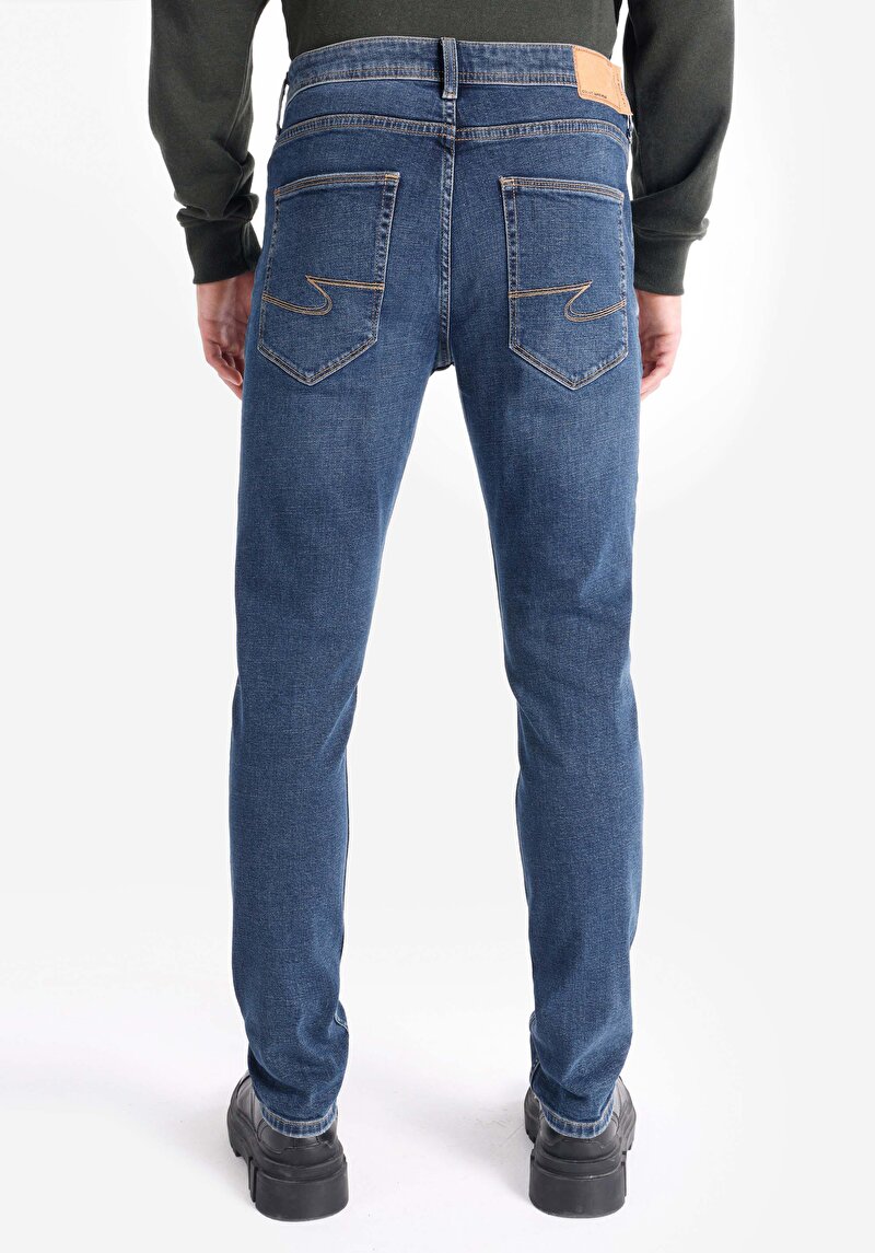 Straight Fit Düşük Bel Düz Paça Erkek Lacivert Jean Pantolon