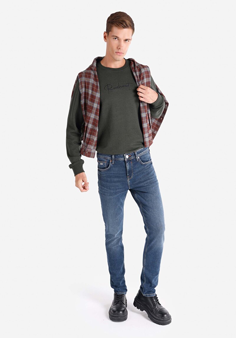 Straight Fit Düşük Bel Düz Paça Erkek Lacivert Jean Pantolon