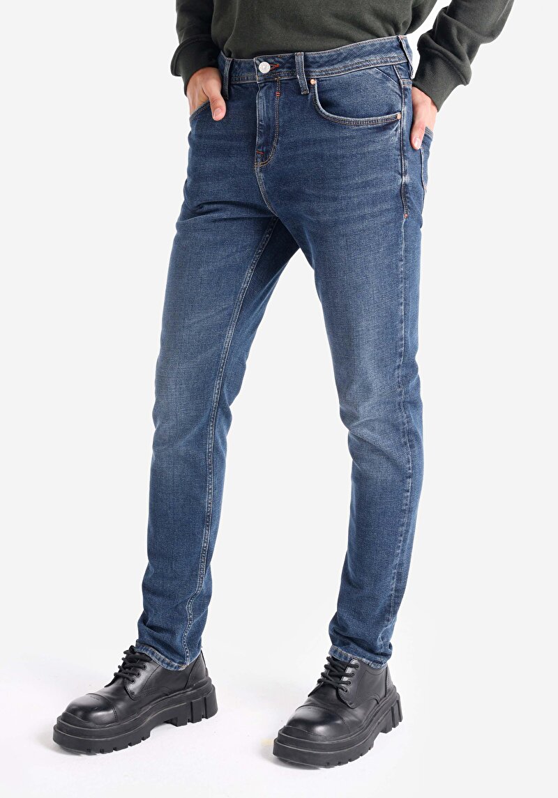 Straight Fit Düşük Bel Düz Paça Erkek Lacivert Jean Pantolon