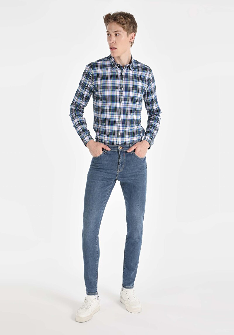 Slim Fit Düşük Bel Dar Paça Erkek İndigo Jean Pantolon