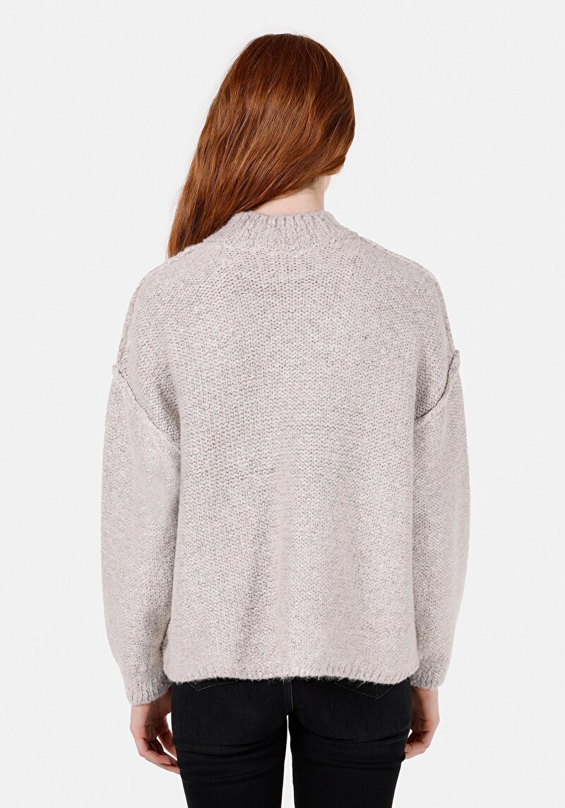 Comfort Fit Yuvarlak Yaka Kadın Taş Kazak
