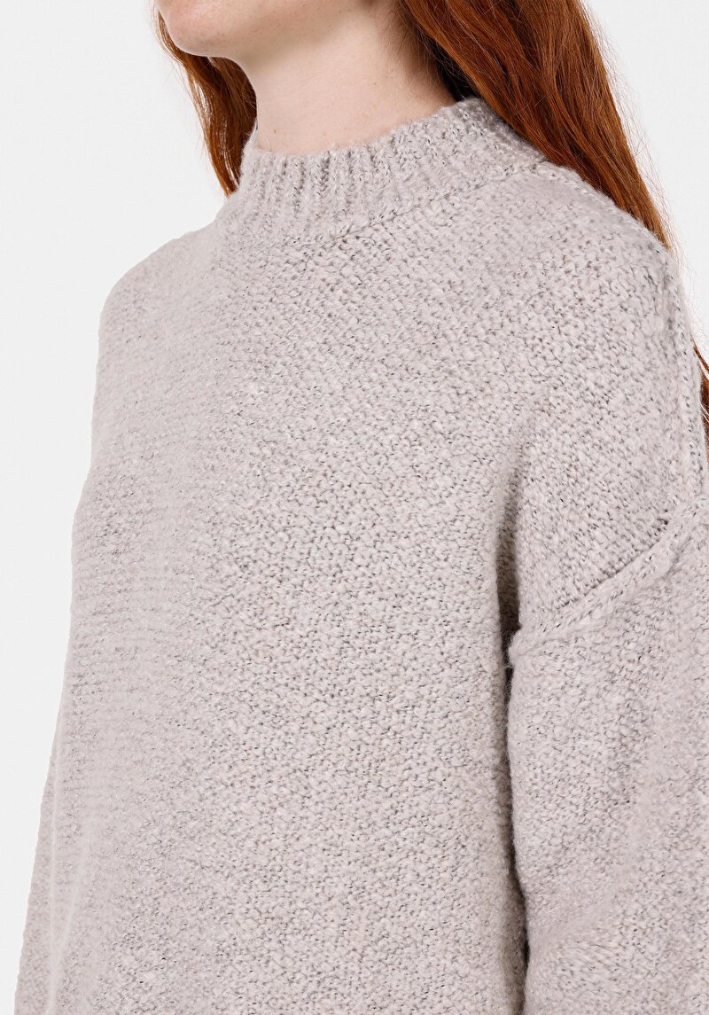 Comfort Fit Yuvarlak Yaka Kadın Taş Kazak