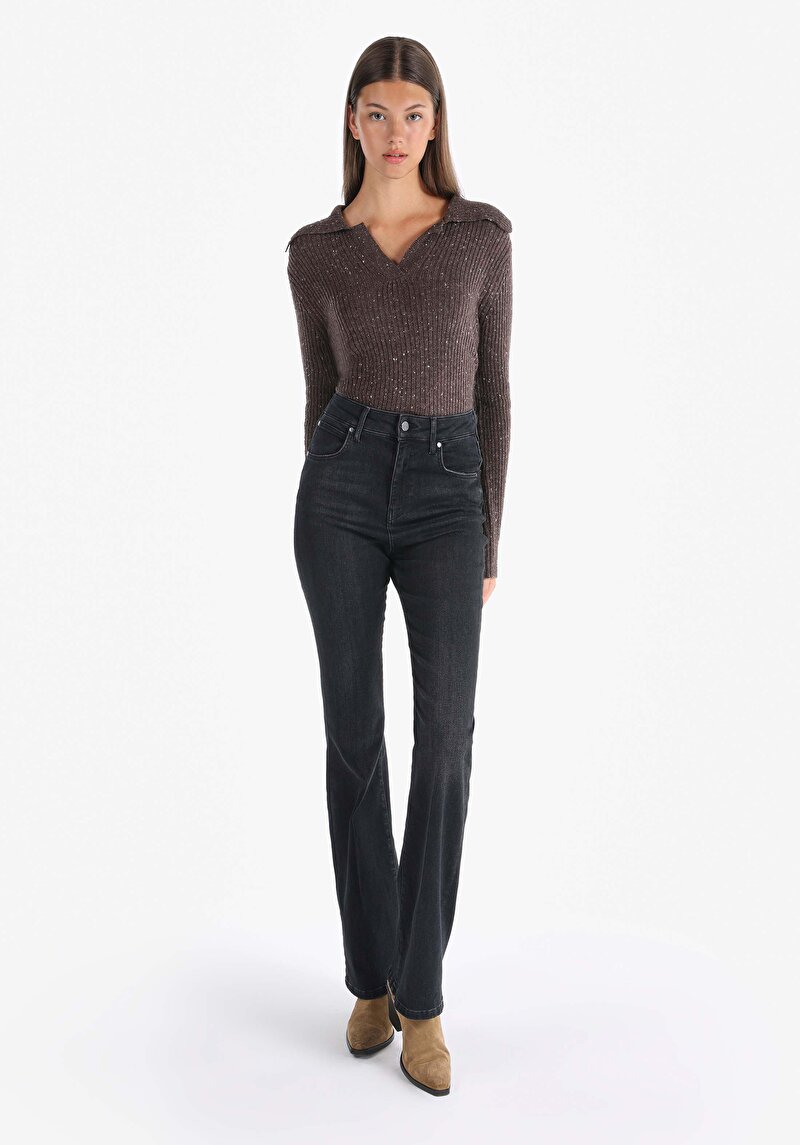 Regular Fit Yüksek Bel Bootcut Kadın İndigo Jean Pantolon