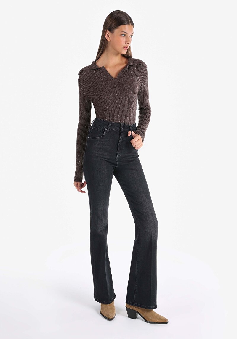 Regular Fit Yüksek Bel Bootcut Kadın İndigo Jean Pantolon
